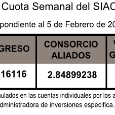 valor cuota semanal 5 de febrero de 2016