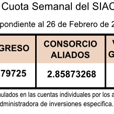 valor cuota semanal  26 de febrero de 2016