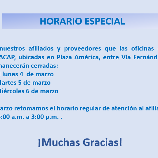 Horario Especial del SIACAP